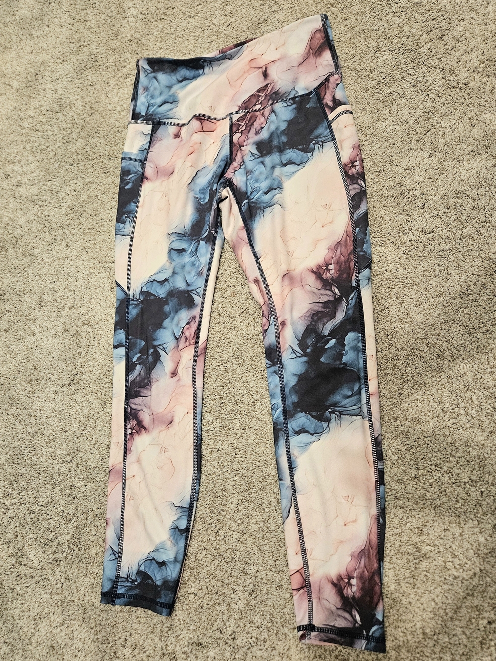 Womens Marble Print Pink & Blue Active Leggings